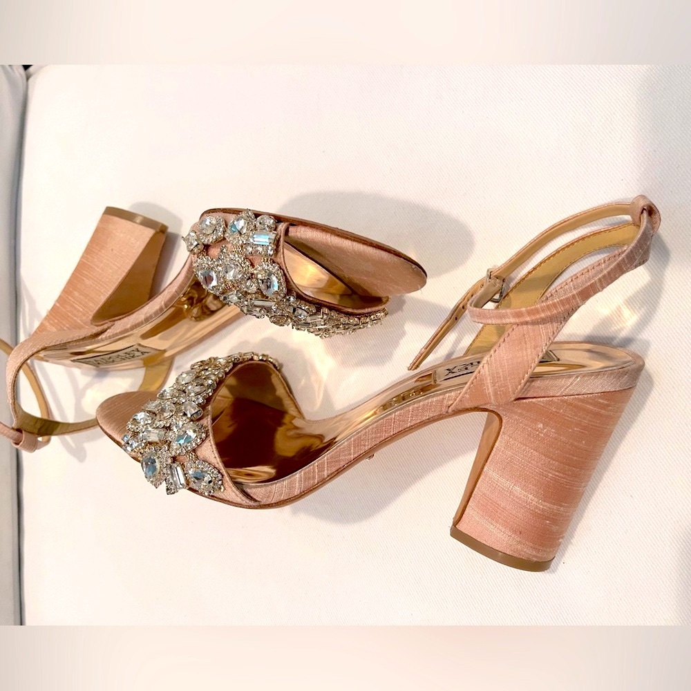 Badgley Mischka Light Pink Silk Jeweled Heels
